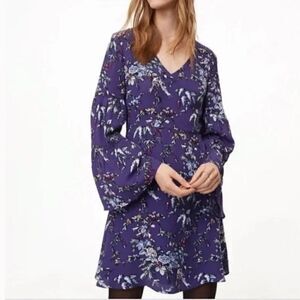 LOFT Purple Floral Bell Sleeve Lined Dress 2P EUC S596